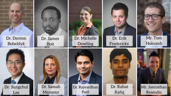 Group photo collage featuring ten faculty and staff members from the GVSU School of Computing and Information Systems, each labeled with their name and title: